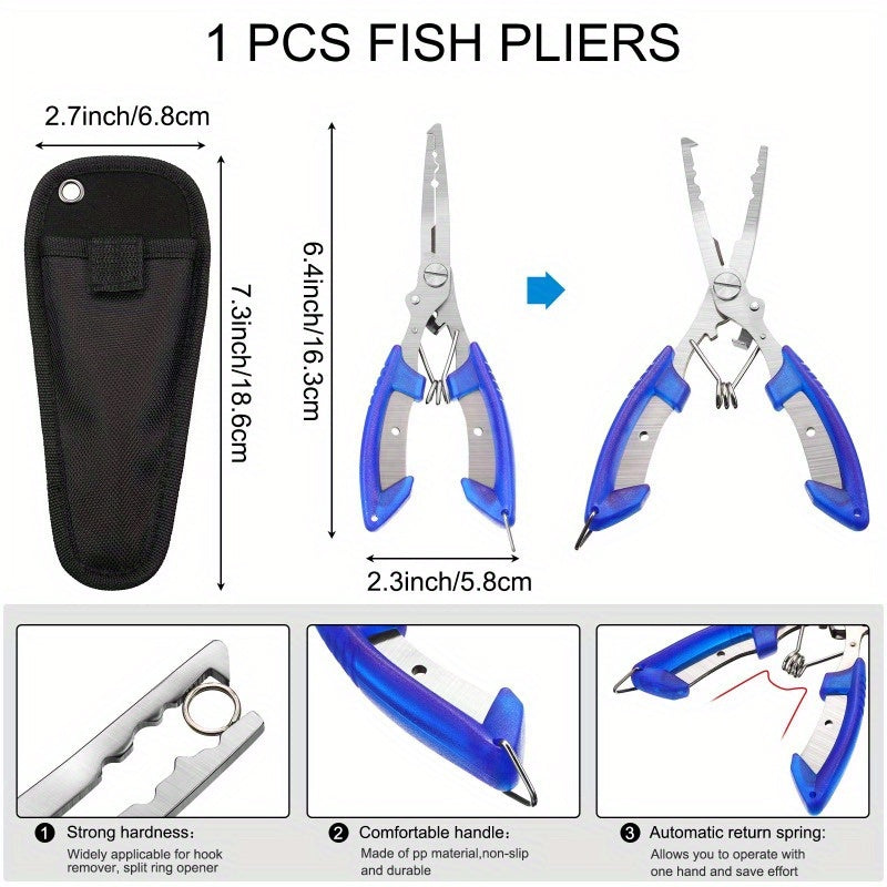 7-Piece Fishing Pliers Set, Fish Lip Gripper, Hook Remover, Fish Scaler, and Storage Bag, Stainless Steel, Saltwater Resistant, for Freshwater and Saltwater Fishing – Fishing Gift for Men