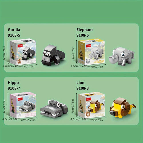10-in-1 Mini Beast Series Building Block Set, Cute Animal Model Assembly Toy, Combines into 1 Large Figure, Desktop Ornament, Christmas Halloween Birthday Gift for Kids