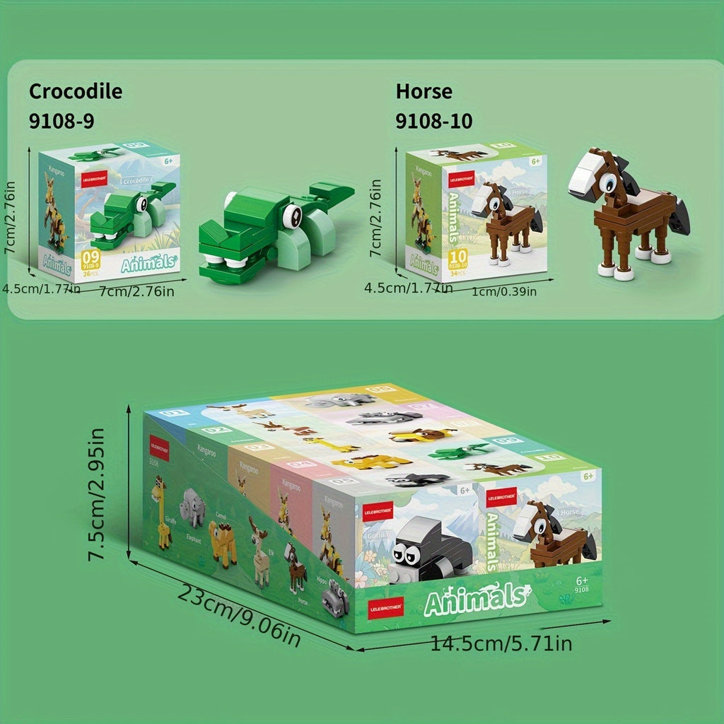 10-in-1 Mini Beast Series Building Block Set, Cute Animal Model Assembly Toy, Combines into 1 Large Figure, Desktop Ornament, Christmas Halloween Birthday Gift for Kids