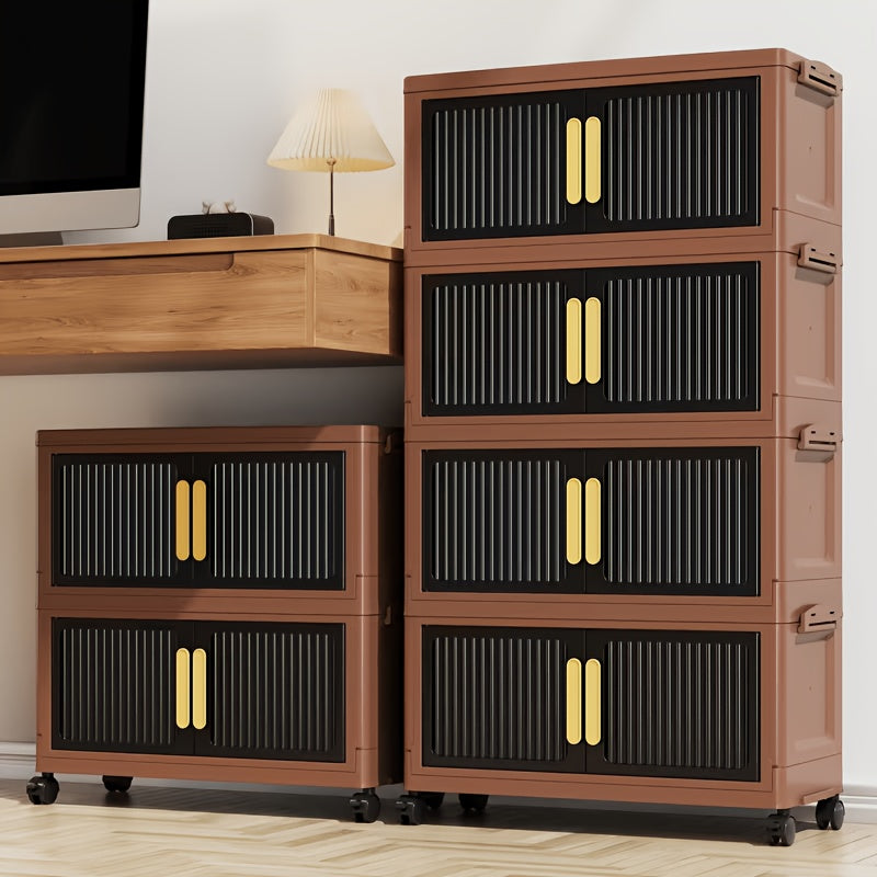 Foldable Plastic Storage Cabinet 2–5 Floors Multi-Layer Stackable Organizer with Doors for Hallway Entryway Living Room & Pantry – Space-Saving Modern Design
