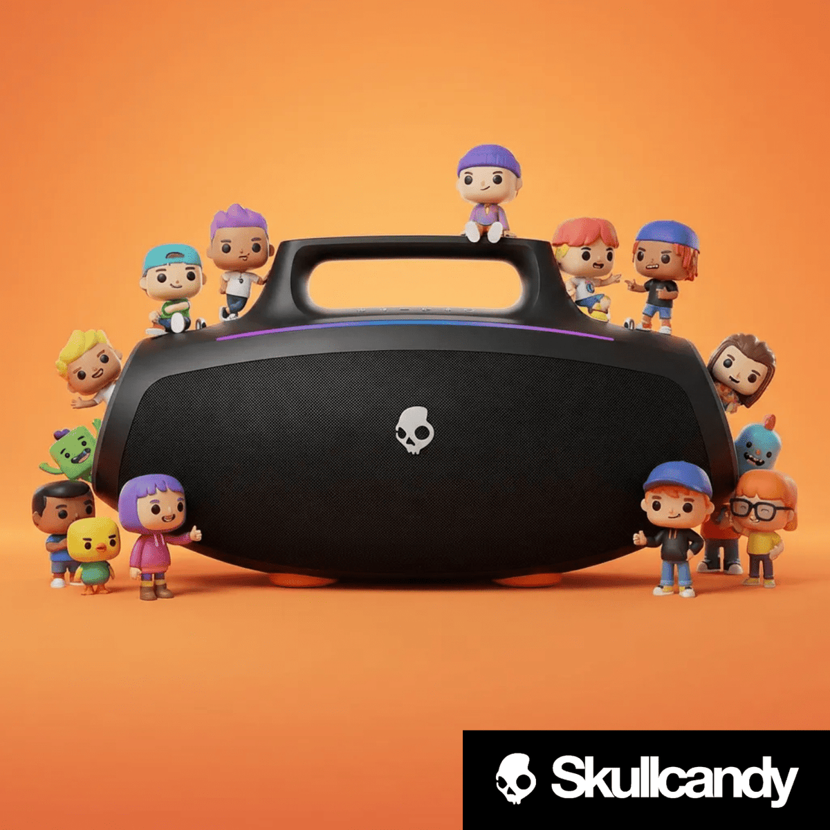 Skullcandy Barrel Bluetooth Boombox Speaker (Renewed) LED Lightshow Bass Boost Multi-Link 12-Hour Battery USB-C & USB-A Charging Water-Resistant Outdoor Party Speaker – Black