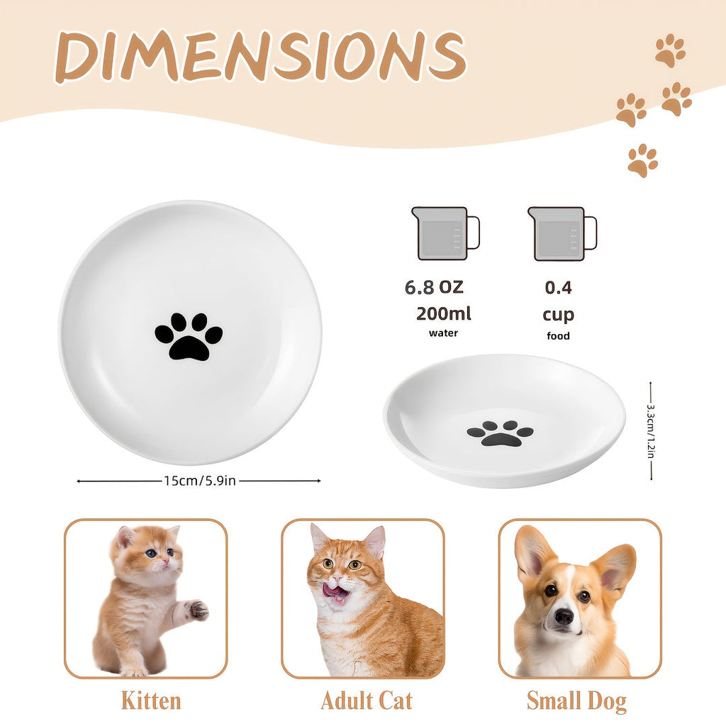 陶瓷猫碗4件套（带猫爪印设计）——猫须友好型宠物食水盆，适用于干湿粮，多功能猫咪及小型犬喂食套装，可用洗碗机清洗，易于清洁