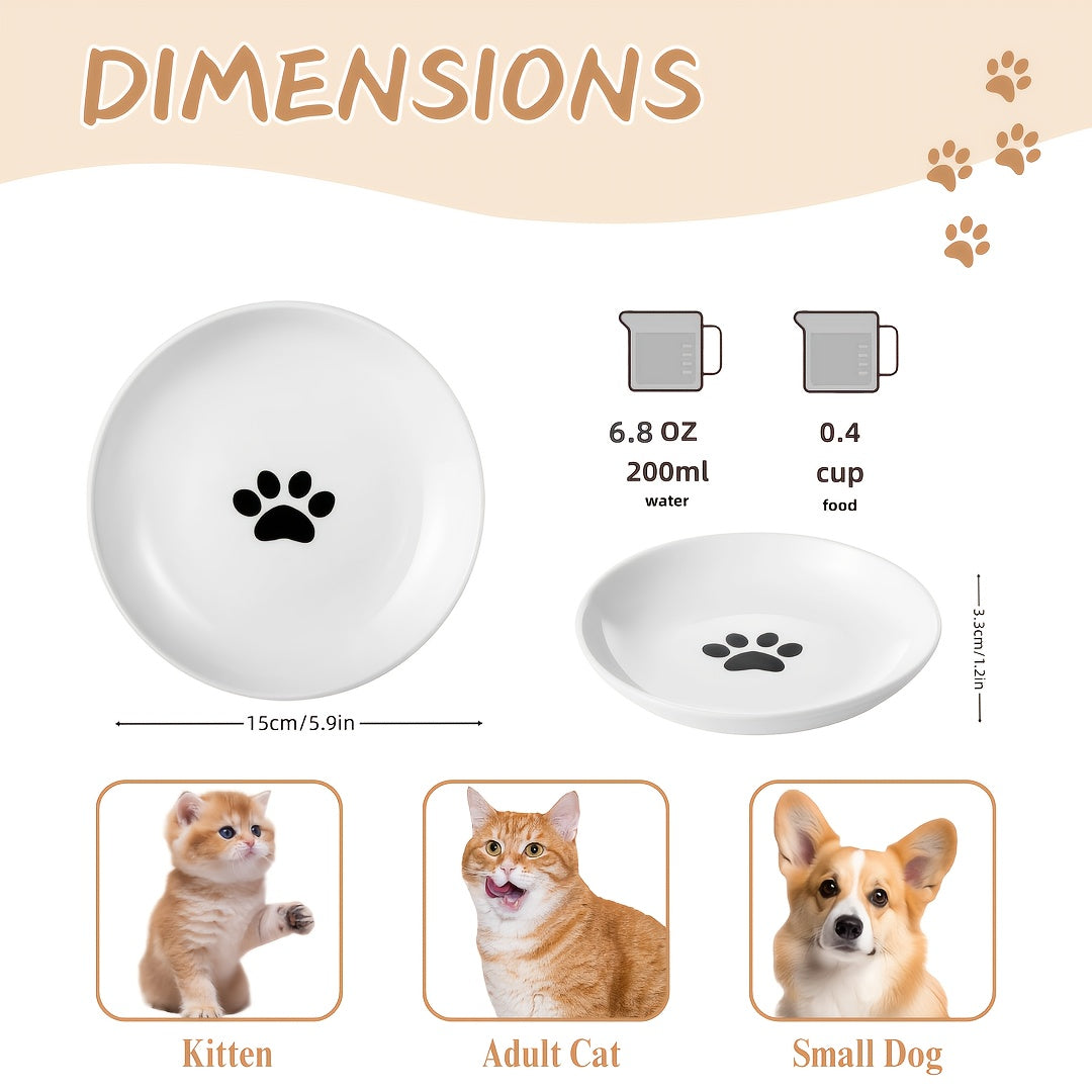 陶瓷猫碗4件套（带猫爪印设计）——猫须友好型宠物食水盆，适用于干湿粮，多功能猫咪及小型犬喂食套装，可用洗碗机清洗，易于清洁