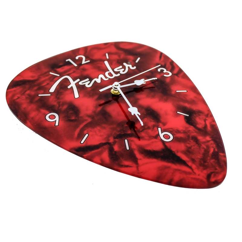 Fender Guitar Pick Wall Clock – Music Lover Wall Decor Easy Install AA Battery Powered – Red