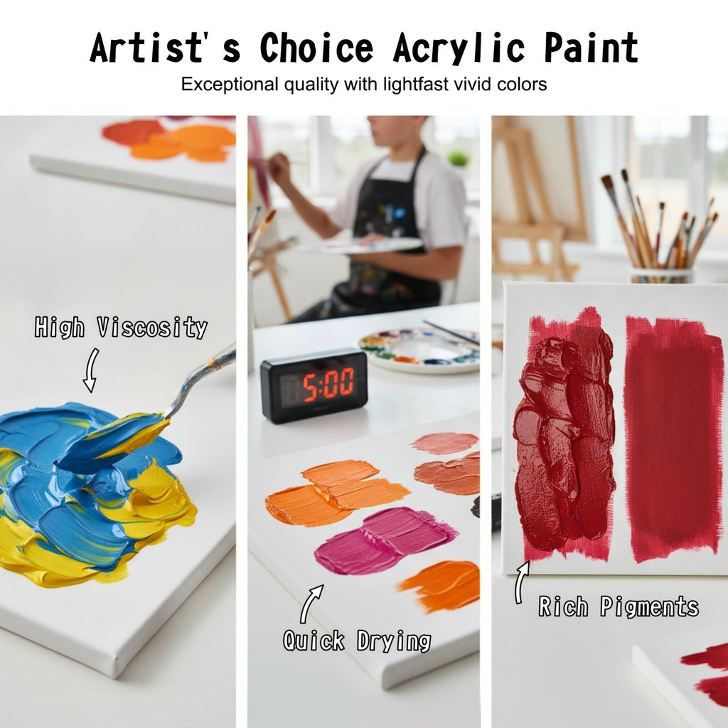 Acrylic Paint Set, 24 Colors, 2.03oz Each, with 12 Art Brushes, Premium Painting Supplies for Canvas, Ceramic, Fabric, Wood, Rich, Long-Lasting Pigments for Beginners, Hobbyists & Professional Artists