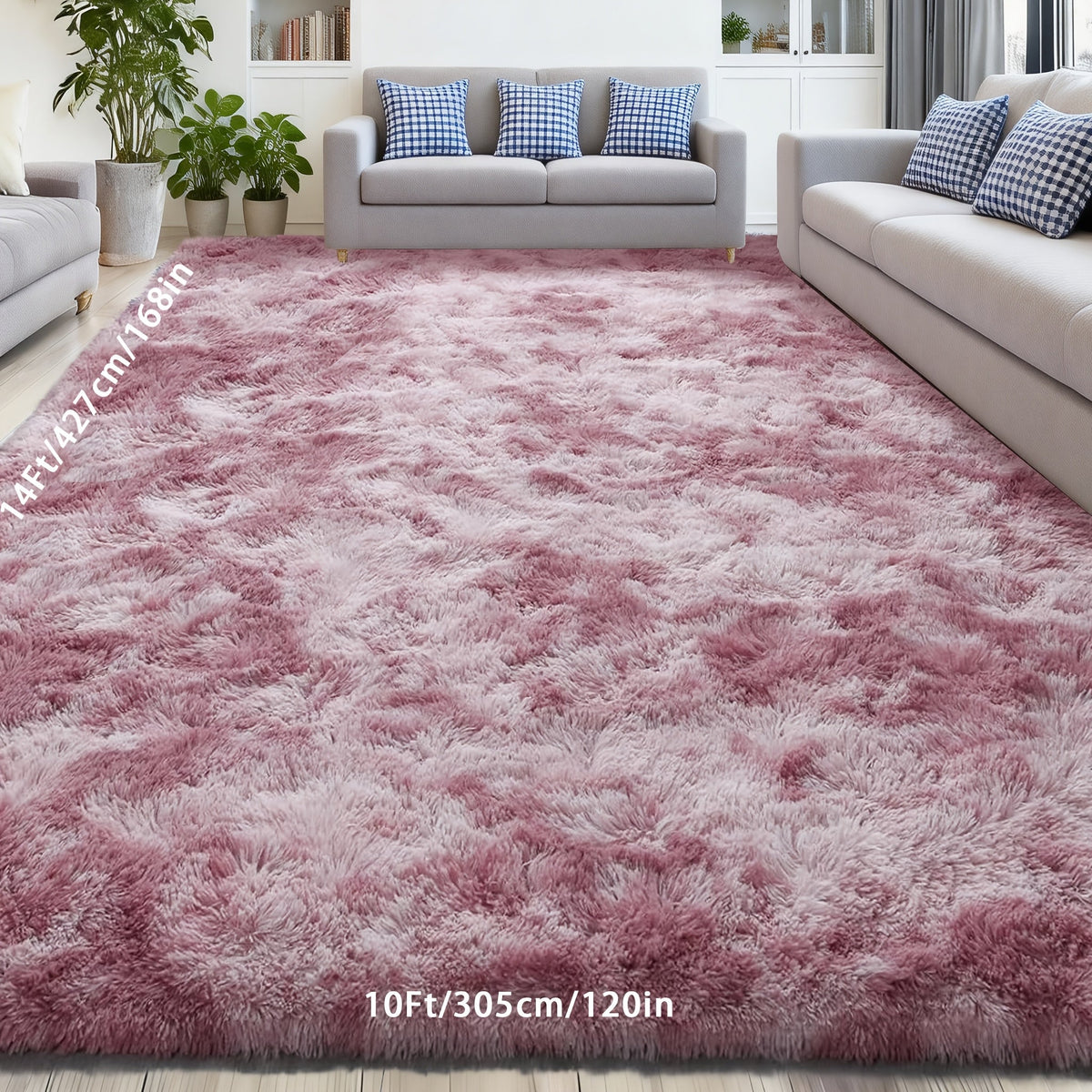Shaggy Area Rug 9x12 & 10x14 Ultra Soft Fluffy Non-Slip Large Plush Carpet, Machine Washable Tie-Dye & Solid Rug for Living Room Bedroom Home Decor, Black White Gray Pink Rainbow Purple Tie-Dye