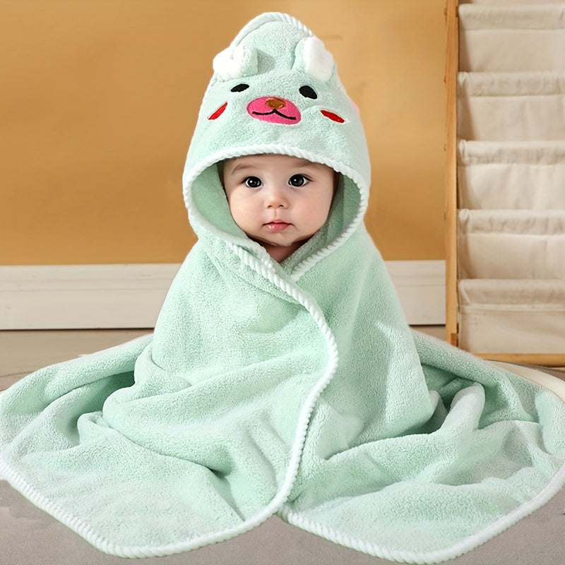 Kids' Animal Hooded Bath Towel, 31.5" x 31.5" Soft Breathable Highly Absorbent Kids Bath Towel with Twisted Edge Reinforcement, Powder, Green & Blue