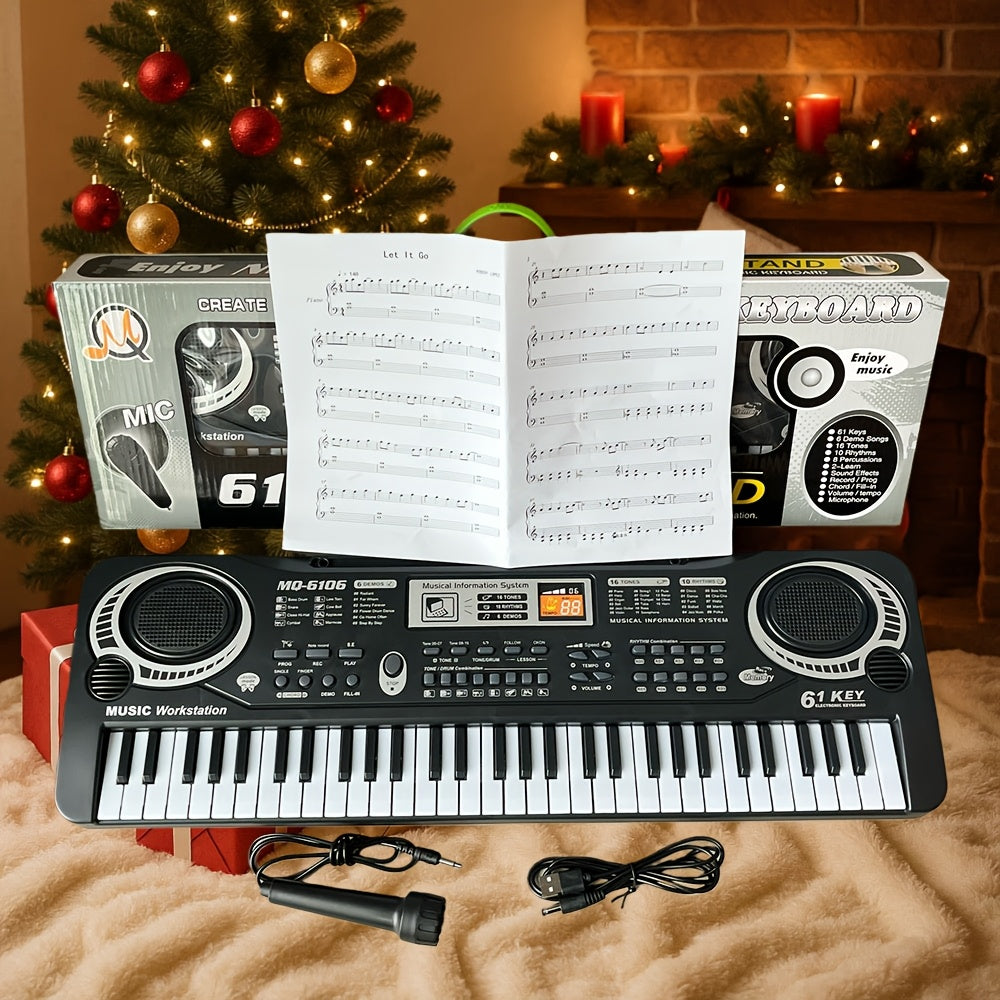 61-Key Electronic Piano Keyboard for Beginners - Built-In Microphone, Music Stand & USB Power, Complete Starter Kit for Kids & Adults, Perfect Birthday Gift for Music Lovers