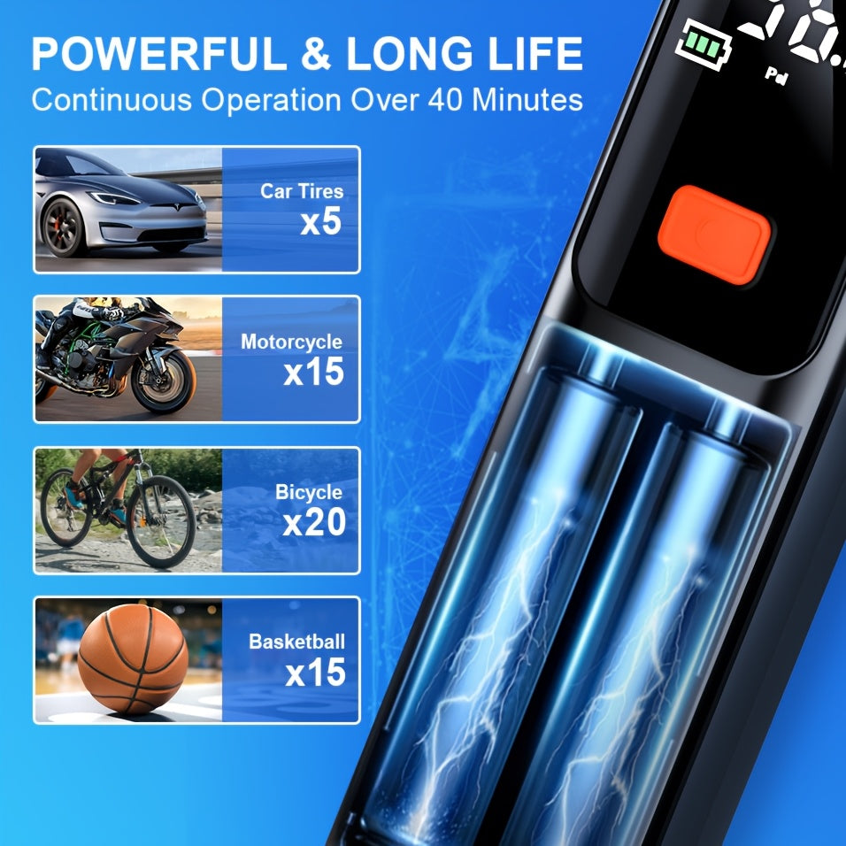 Wireless Portable Tire Inflator Air Compressor with Digital LED Display, Automatic Tire Pressure Detection, USB-C Rechargeable for Car, Bicycle, Motorcycle Tires, and Basketball Inflating