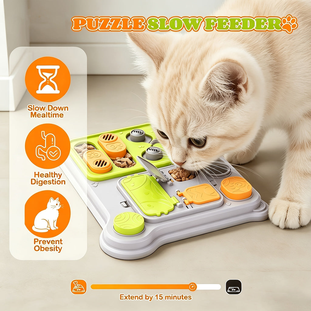 猫咪益智慢食碗——室内猫互动大脑训练玩具及慢食盘，防吞咽IQ提升游戏，双重用途娱乐与喂食配件