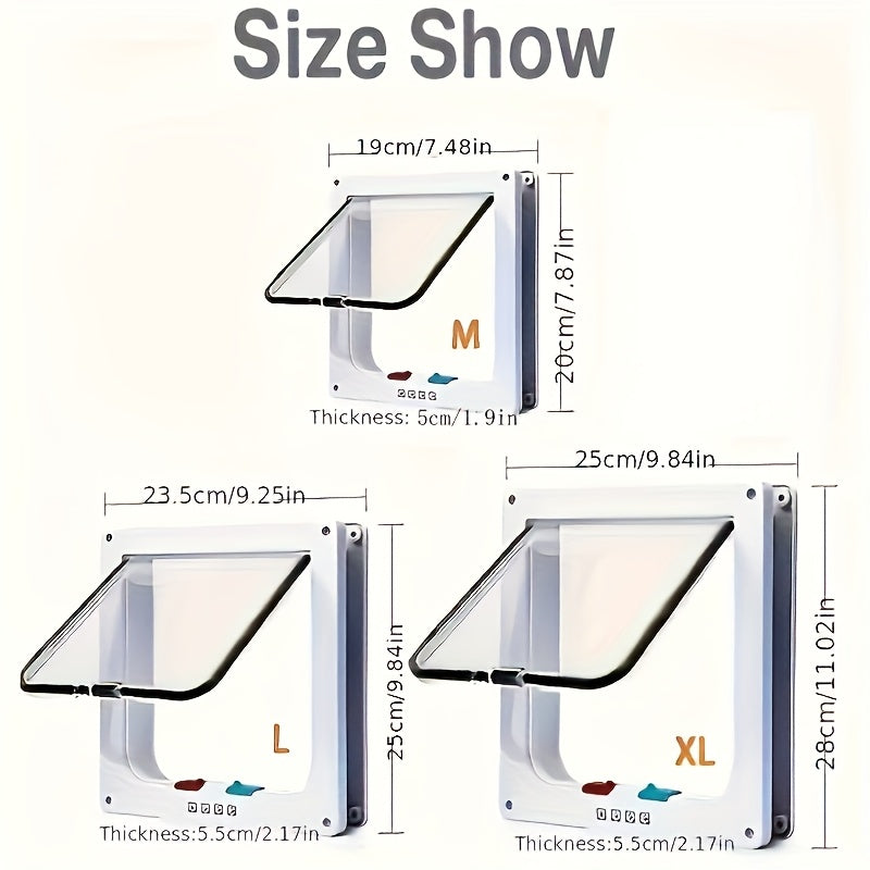 Pet Door for Cats & Dogs, 4-Way Locking Weatherproof Flap Door, ABS Durable Easy Install Interior/Exterior Wall Door Insert, White/Black, Available in M, L, XL Sizes