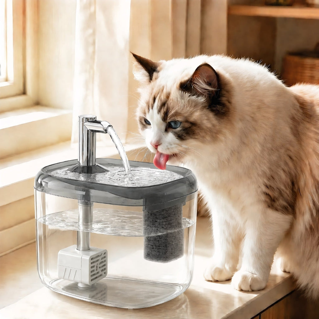 Faucet Fountain Pet Water Dispenser for Cats and Dogs - Large Capacity Silent Automatic Circulation Cooling Water Fountain, No Battery Required - Summer Pet Hydration Station (Gray, Yellow, White)