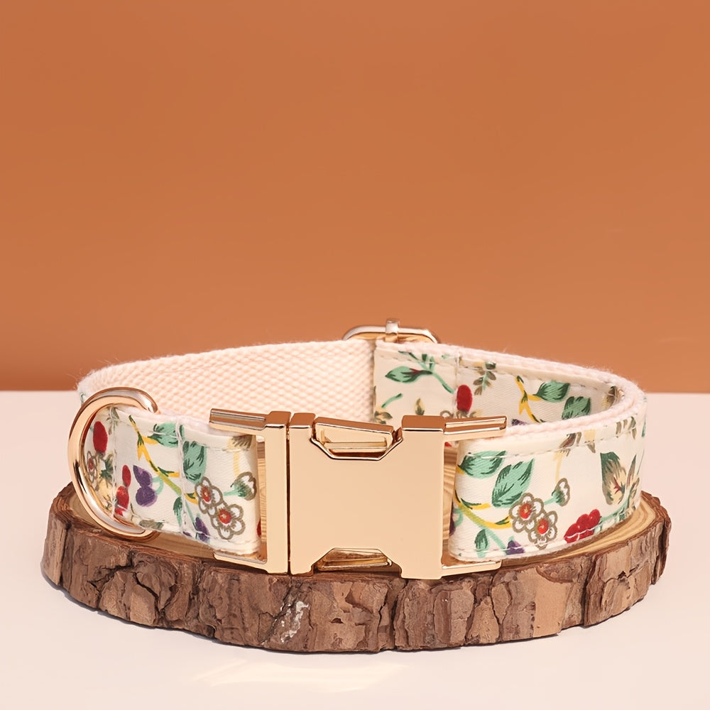 Personalized Dog Collar with ID Tag - Customizable Anti-Lost Pet Collar in 21 Styles, Adjustable XS to XL for Small, Medium, and Large Dogs, Plaid, Floral, and Dot Patterns, Engraved Contact Information