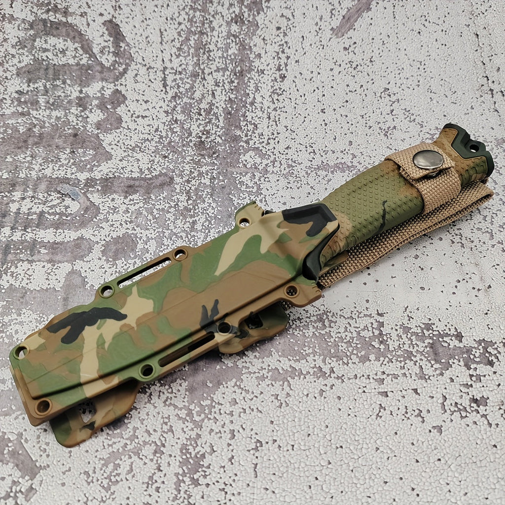 Outdoor Fixed Blade Knife – Stainless Steel Straight Blade, Non-Slip Handle, K-Sheath, EDC Hunting, Fishing, Camping, Survival Knife, Camouflage, Multi-Purpose Field Tool for Men