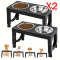 Elevated Dog Bowls Foldable Raised Feeder Stand – 2 Stainless Steel Bowls, Adjustable 5 Heights, Non-Slip, Portable Dog Food Water Bowl for Small, Medium, Large Dogs & Cats, 2-Pack