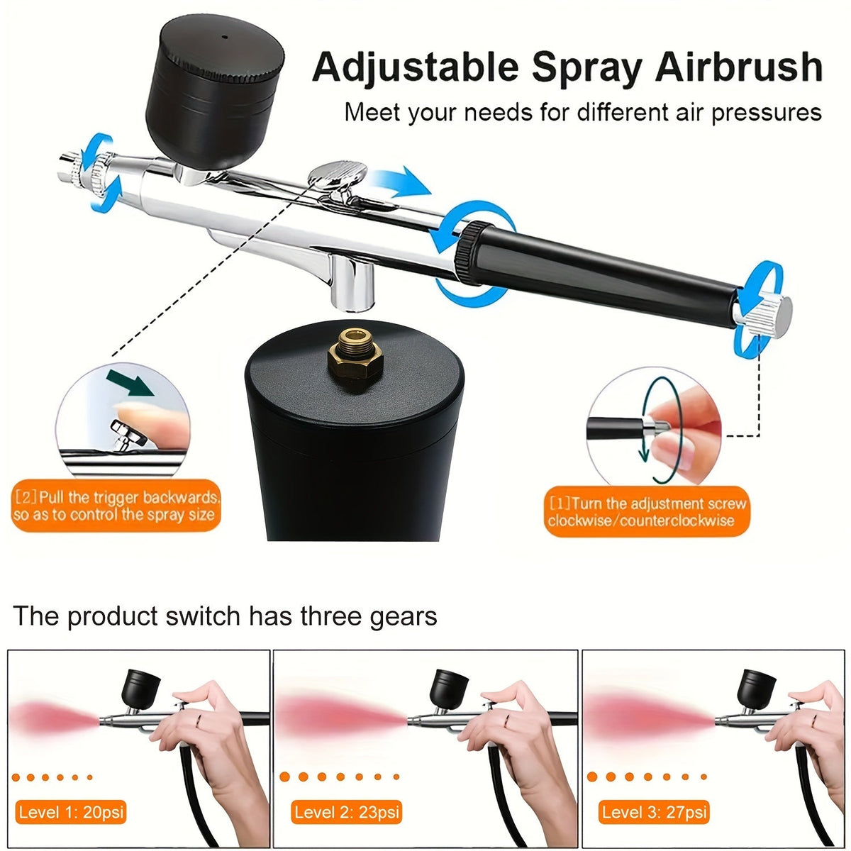Cordless Airbrush Kit with Compressor, Rechargeable, 0.3mm Nozzle, 3-Speed Pressure – Portable Airbrush Set for Makeup, Nail Art, Cake Decorating, Model Painting & Body Art