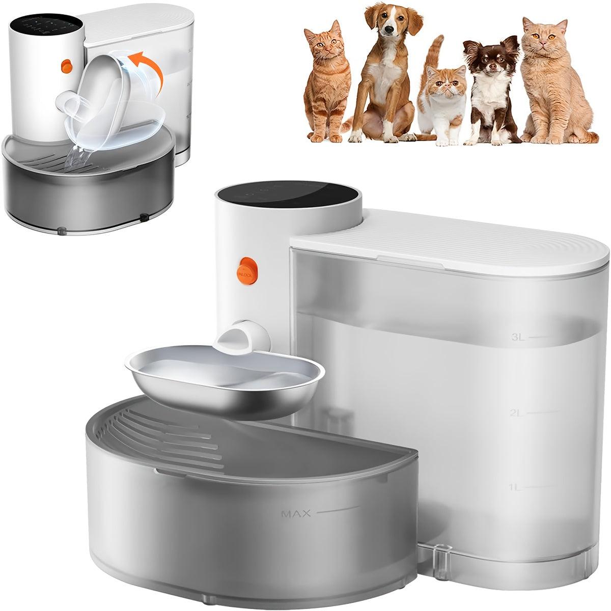Smart Filterless Stainless Steel Cat Water Fountain 3.5L - Self-Refilling Tipping Fountain with Wastewater Separation, Always Fresh Water, 118.4oz Ultra-Silent Plug-and-Play Pet Water Dispenser for Cats