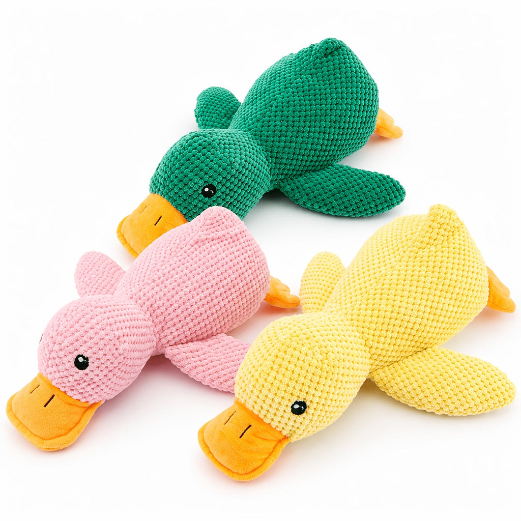 9" Duck Plush Squeaky Dog Toy - Interactive Chewable Stuffed Animal for Dogs & Cats, 3 Colors, Bite-Resistant Squeak Toy for All Breeds, Cute Soft Pet Plush Toy for Play & Comfort