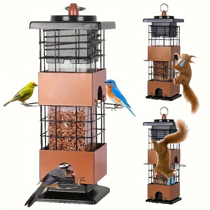 Squirrel-Proof Bird Feeder, 5 lbs Large Capacity, Outdoor Hanging Metal Construction, Bilateral Weight-Activated, Easy to Fill & Clean, Weather-Resistant for Garden and Backyard