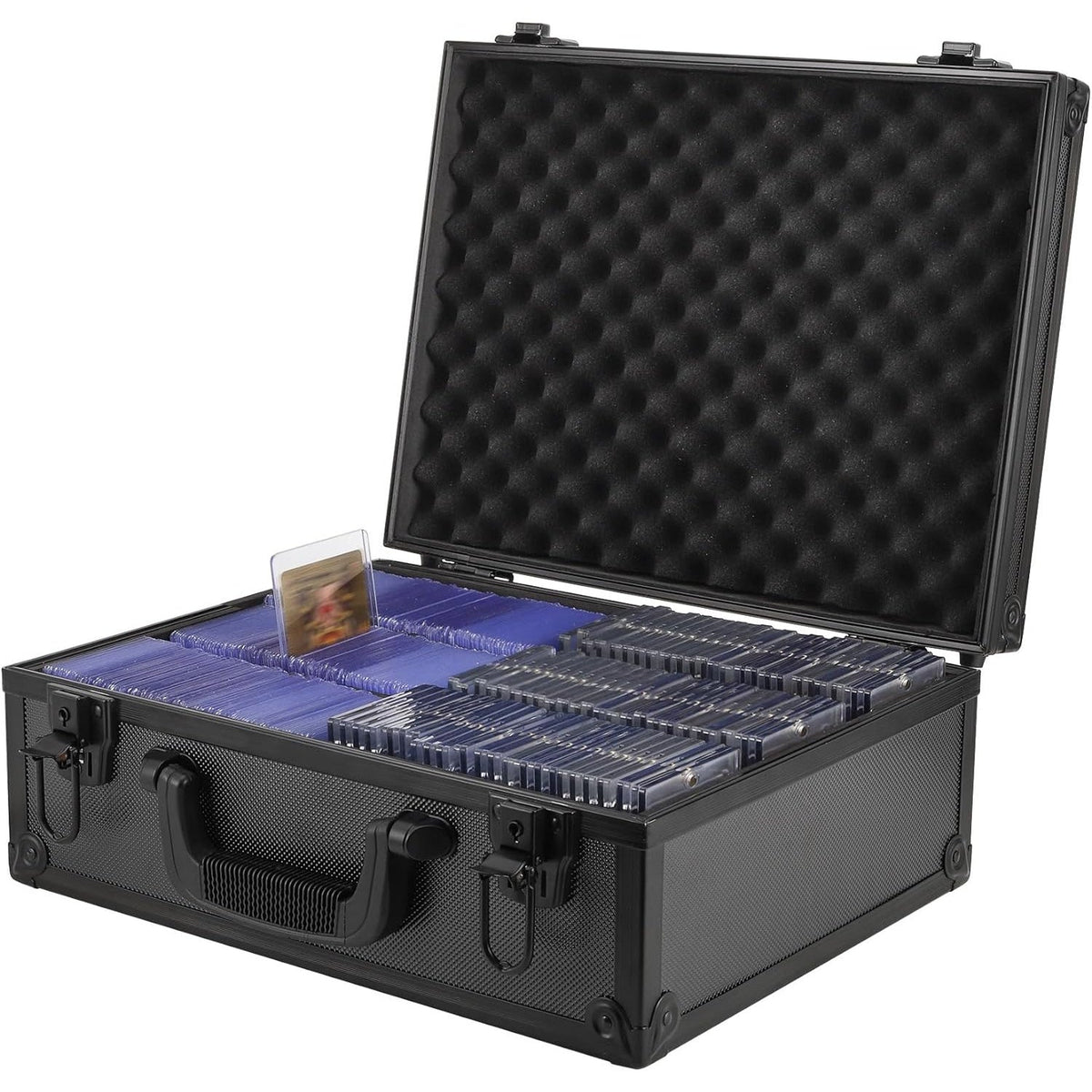 Trading Card Storage Box with Lock, Holds 600+ 3x4 35PT Rigid Top Loaders, Sports Card Organizer Case for Pokémon, MTG, Yu-Gi-Oh!, Baseball, Football, Standard and Mini Size Options