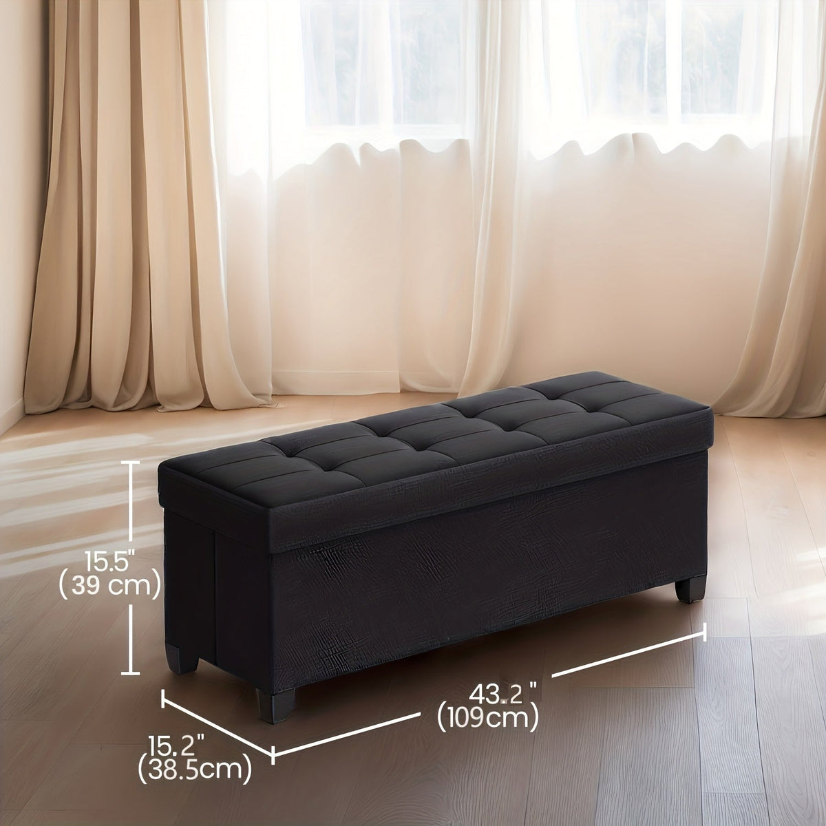 Foldable Storage Ottoman Bench 43" – Upholstered Collapsible Foot Rest & Seat for Living Room Bedroom in 6 Colors