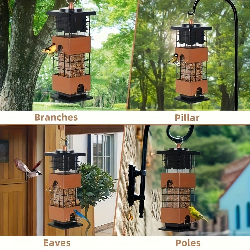 Squirrel-Proof Bird Feeder, 5 lbs Large Capacity, Outdoor Hanging Metal Construction, Bilateral Weight-Activated, Easy to Fill & Clean, Weather-Resistant for Garden and Backyard