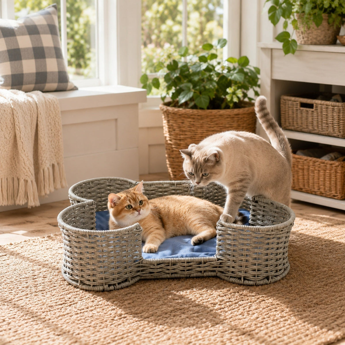 Bone Shaped Dog Toy Storage Basket – Hand-Woven Faux Rattan Pet Toy Organizer Bin for Cat & Dog Toys, Leashes & Accessories, Farmhouse Home Decor Style