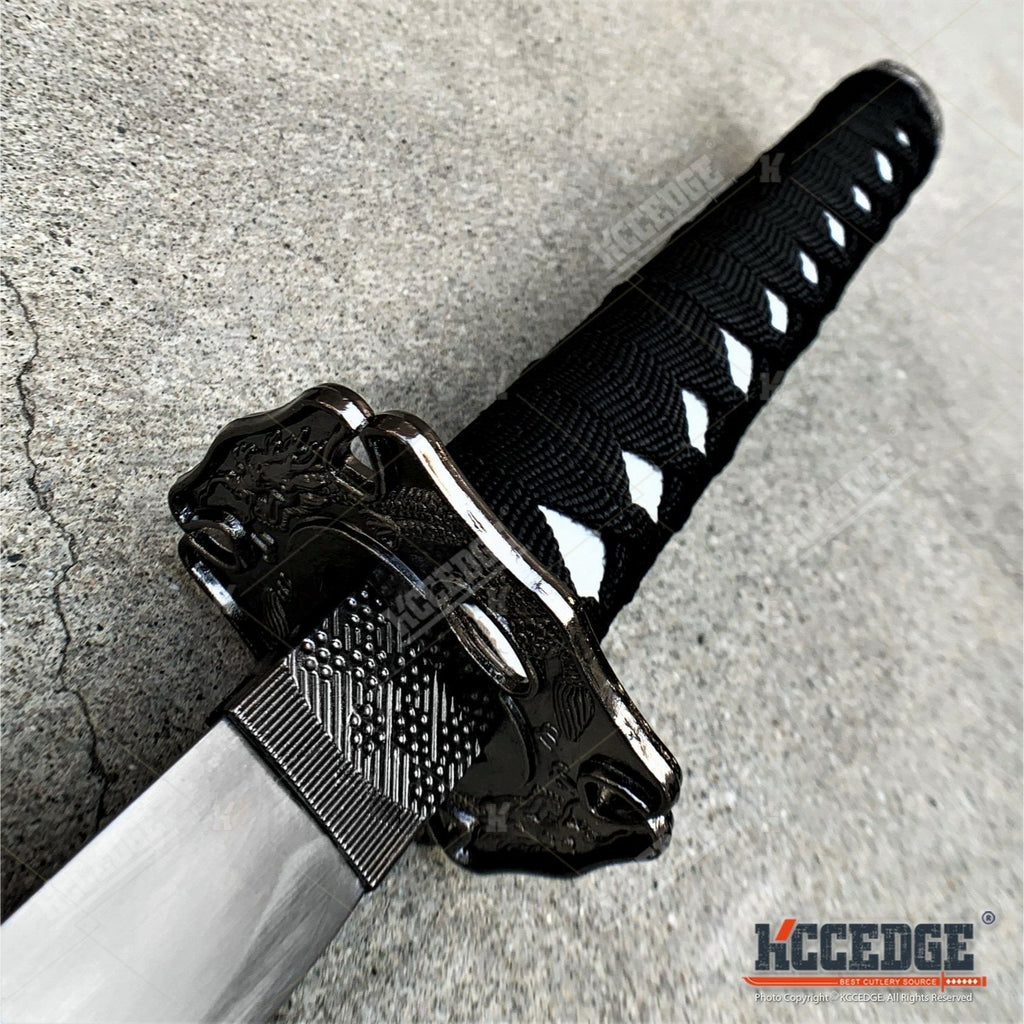 Carbon Steel Japanese Training Sword 40" Full Tang Unsharpened Katana with Dragon Engraved Wooden Scabbard – Martial Arts Practice Samurai Sword
