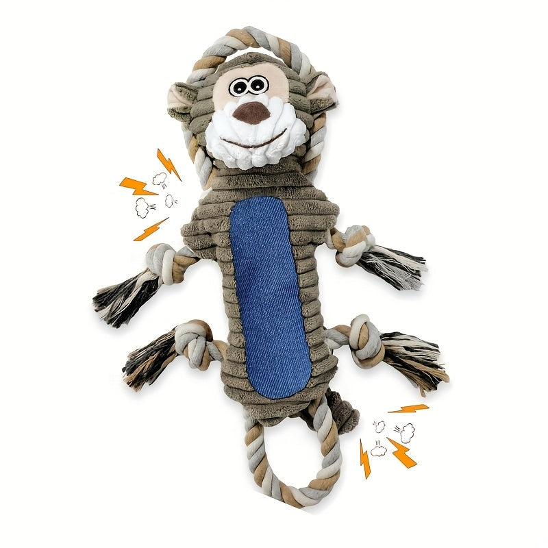 Interactive Squeaky Monkey Dog Toy with Pull Rope, Soft Plush Chew Tug Toy for Large and Small Dogs, Anxiety Relief with Built-In Squeaker and Whistle, Best Gift for Dog Owners