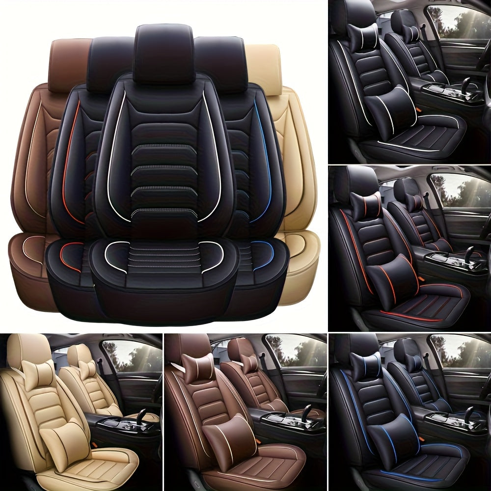 Faux Leather Car Seat Covers 5-Seat Full Set – Waterproof 360° All-Weather Protection, Soft Foam Padding, Non-Slip Grip, Universal Fit for Cars, Trucks, Sedans, and SUVs, 6 Colors Available