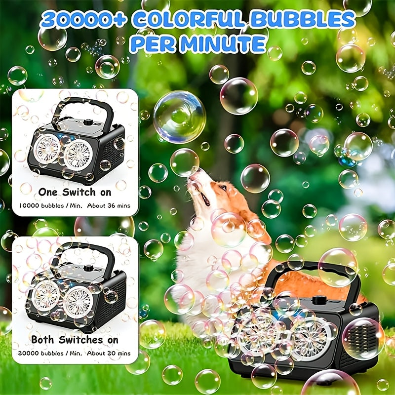 Upgraded Automatic Bubble Machine, Thickened 2-Fan Design, 20,000+ Bubbles Per Minute, Plug-in or Battery-Powered Portable Bubble Blower for Indoor/Outdoor Birthday Parties, Weddings, and Kids (White/Black)