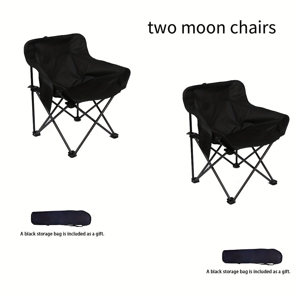 Portable Folding Moon Chair and Table Set, 2/3/5 Pieces, with Storage Bag for Beach, Camping, Fishing, Family BBQ, Picnic, Outdoor Hiking, Courtyard, Black/White