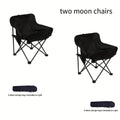 Portable Folding Moon Chair and Table Set, 2/3/5 Pieces, with Storage Bag for Beach, Camping, Fishing, Family BBQ, Picnic, Outdoor Hiking, Courtyard, Black/White