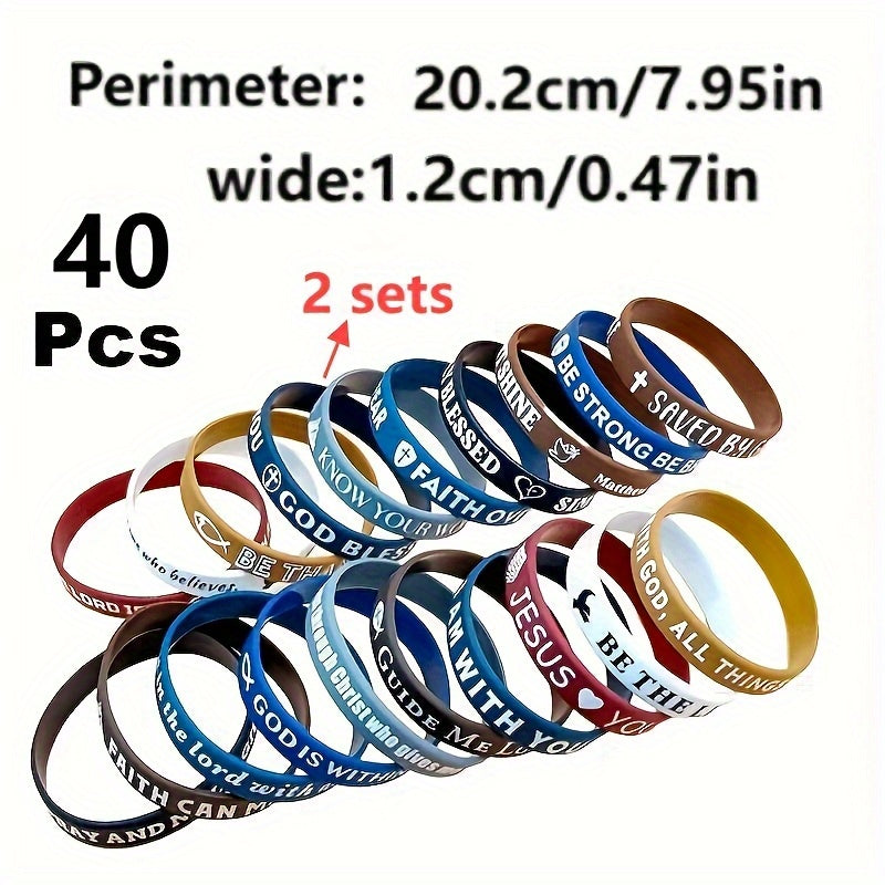 40-Pack Bible Verse Silicone Bracelets, Colorful Inspirational Christian Faith Wristbands, Unisex Lightweight Daily Wear Church Party Gift