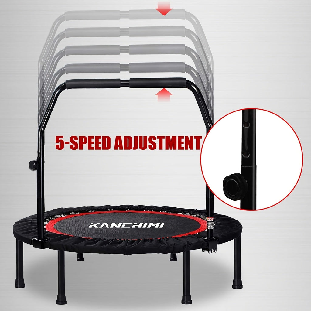 40-Inch Foldable Mini Trampoline with Handle – 450/550 LBS Fitness Rebounder with Bungees & U-Shape Foam Handle for Adults Indoor Outdoor Workout