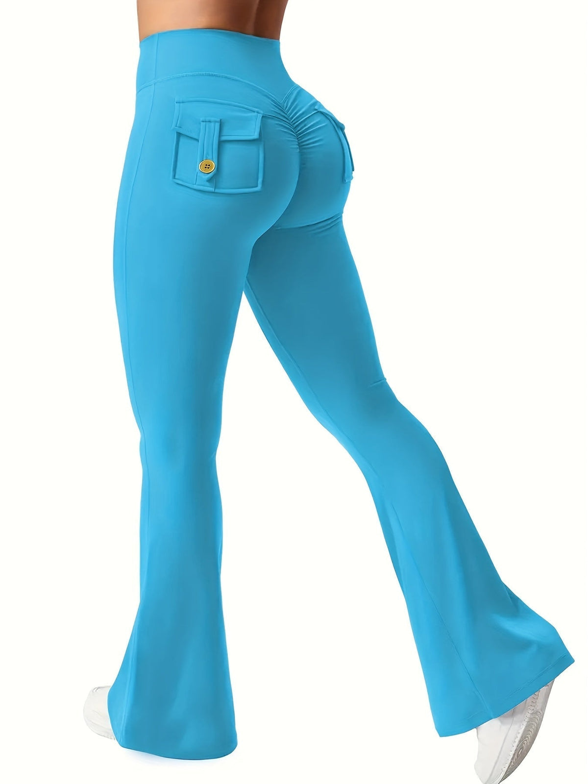 Women's High Waist Flare Yoga Pants Scrunch Butt Lift Leggings with Pockets, Squat-Proof, 4-Way Stretch, Sweat-Wicking Sportswear for Gym, Running, and Workout – 7 Colors, S-XL