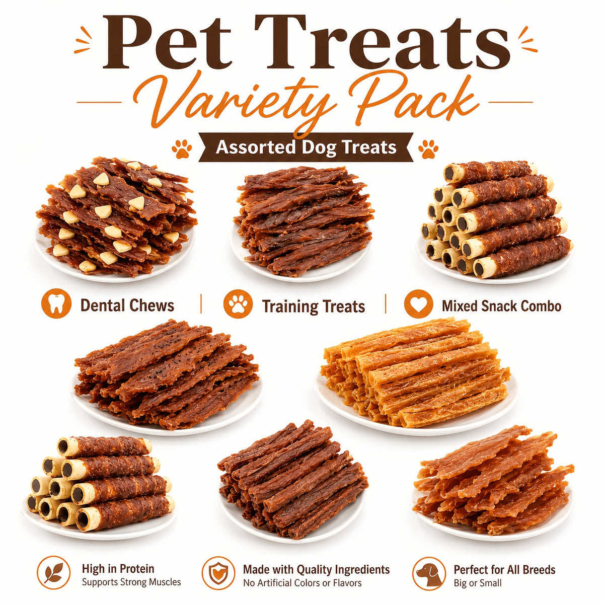 Duck Jerky, Freeze-Dried Chicken Dog Treats, Soft Chewy Training Rewards, Healthy Digestible Beef Sausage, Fresh Breath Snack, Chicken Leg Grind, for All Dog Sizes: Small, Medium, Large