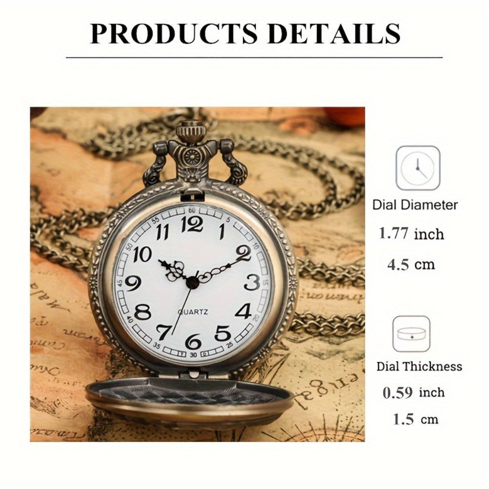 Vintage Bronze Pocket Watch Set of 2 – Classic Round Dial Quartz Movement, Zinc Alloy Case Nickel-Free Chain, Antique Style Timepiece – Perfect Gift for Christmas, Birthday, Graduation, Valentine's Day