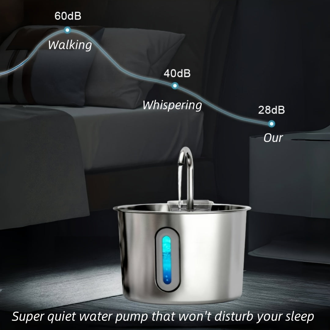 74oz Stainless Steel Cat Water Fountain - Ultra-Quiet USB Pump, Faucet Flow, 3-Stage Filter & Visual Water Level Window, Automatic Pet Water Fountain for Cats and Small Dogs Indoor