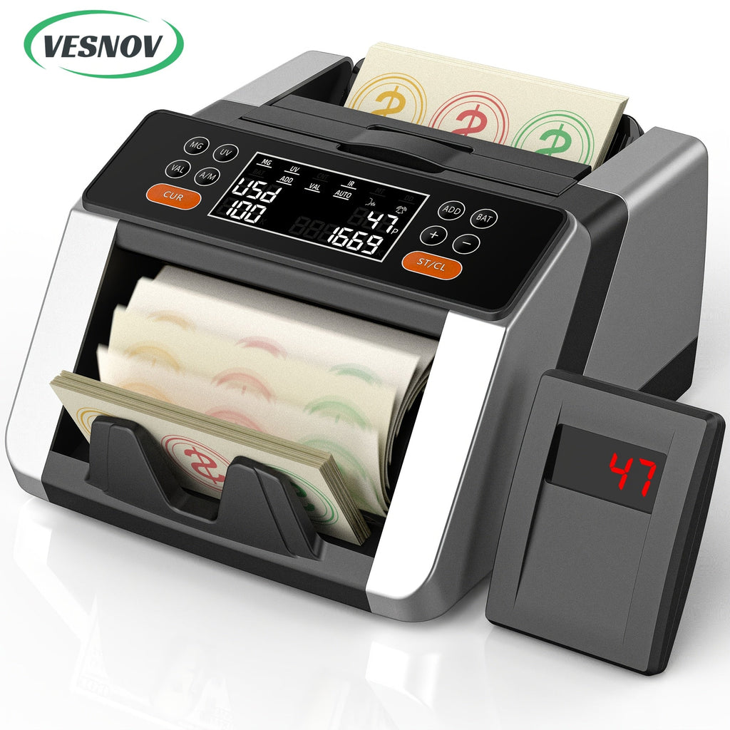 Money Counting Machine with UV/MG/IR/MT/DD Counterfeit Detection – 1,300 Bills/Min, 5 Counting Modes, 3.7" LCD Dual Display, 12-Key Panel, Quiet Mode <60dB, for USD & EUR, Black or Silver – Nova Mart