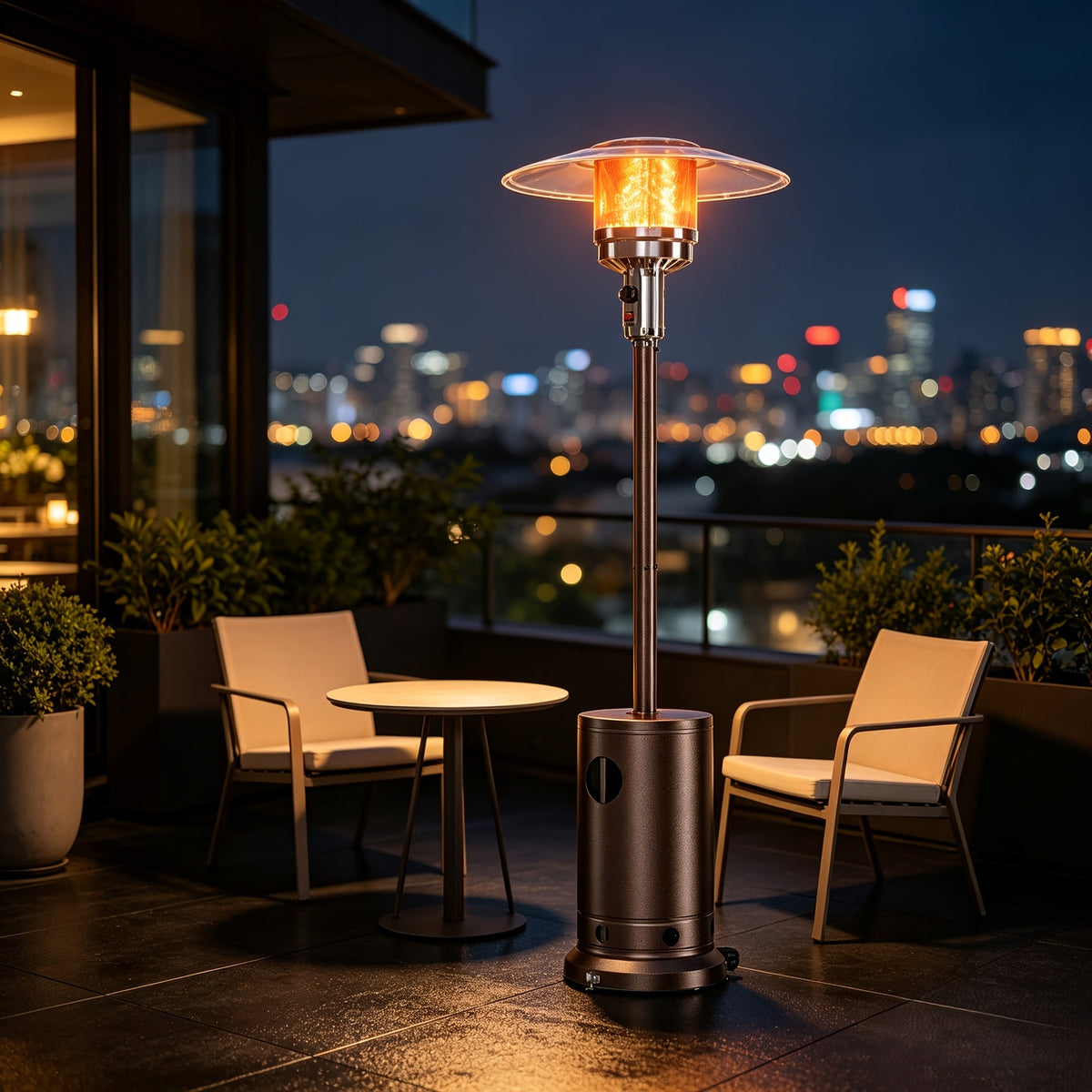 48,000 BTU Propane Patio Heater with Wheels Tilt Auto-Shutoff & Adjustable Heat Control for Backyard Garden Party & Camping – Standard or Upgraded with Sandbox
