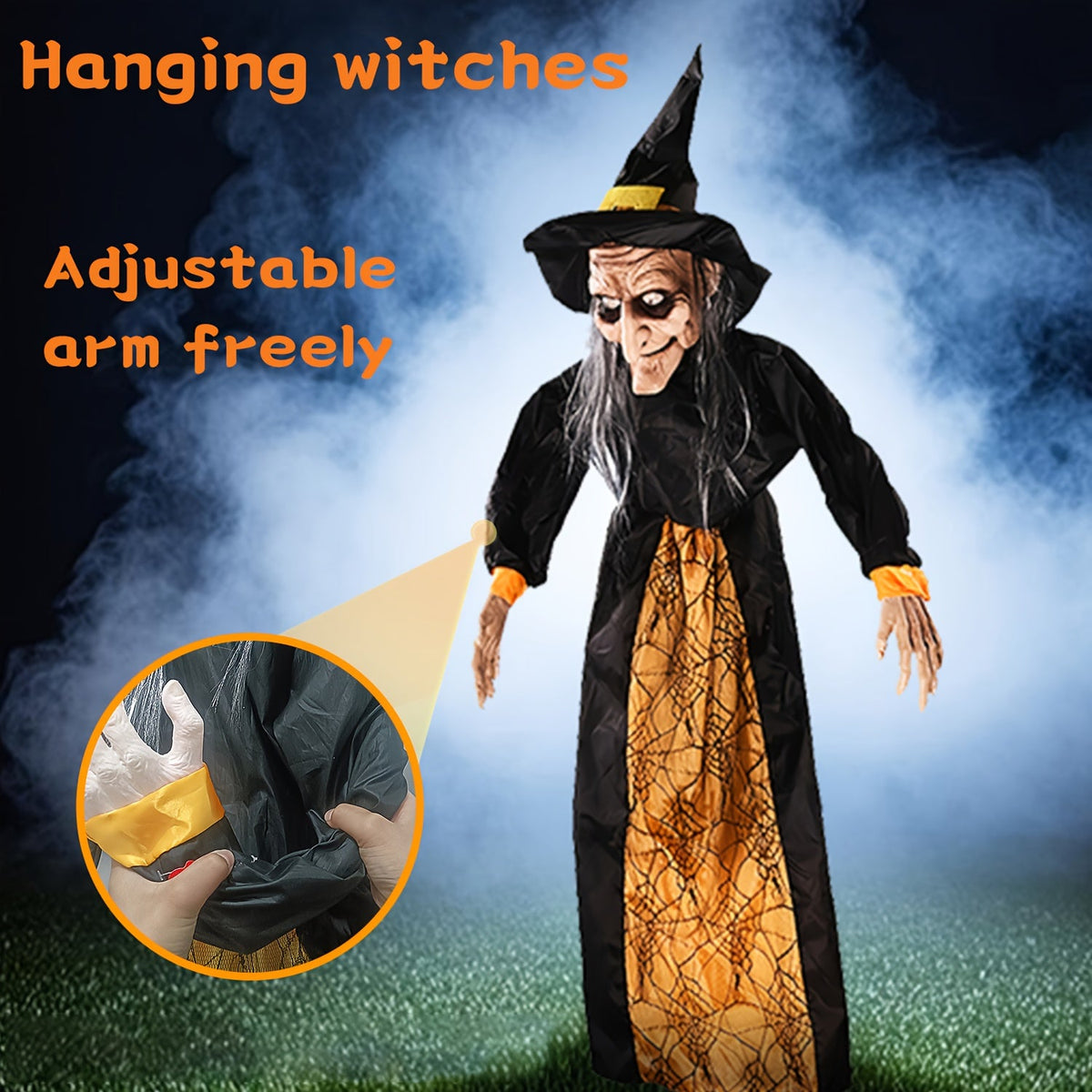 Halloween Voice-Activated Talking Witch Decoration – Animated Speaking Witch Pendant for Indoor Outdoor Haunted House Party Decor