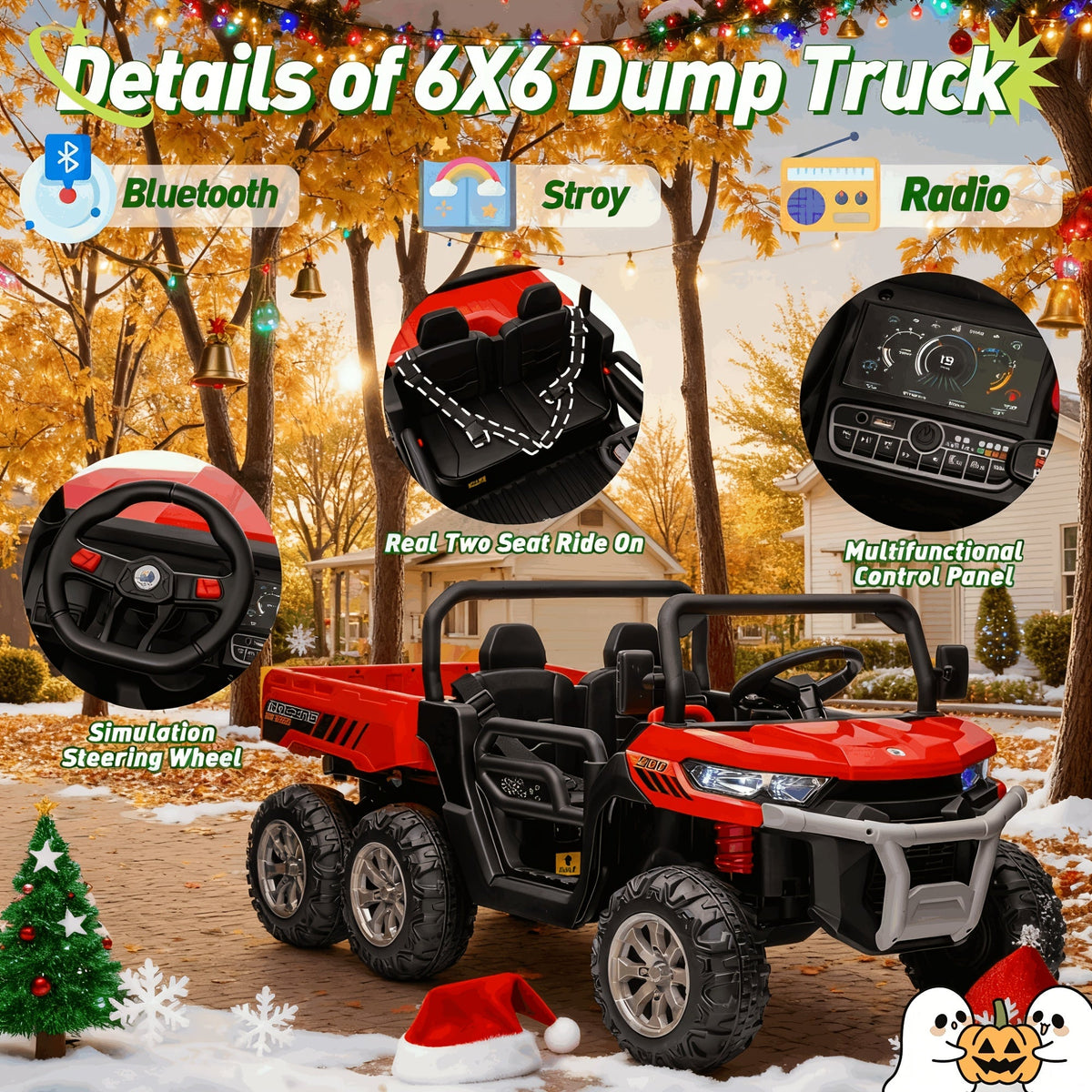 24V Kids Ride-On UTV with Remote Control, Dual Drive Mode, 3 Speed Settings, Bluetooth Music, 4 LED Lights, Suspension System & Flower Decor – Outdoor Ride-On Car for Boys & Girls Ages 3+ – Red Green Pink