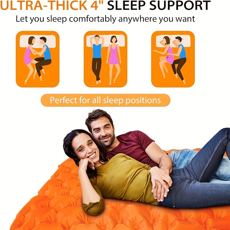 Self-Inflating Sleeping Pad, Ultralight Nylon TPU Camping Mat, Built-In Pump, Single & Double Person Options, Compact Portable Sleeping Mat for Camping, Hiking, Backpacking, Travel, and Picnics, Orange & Blue