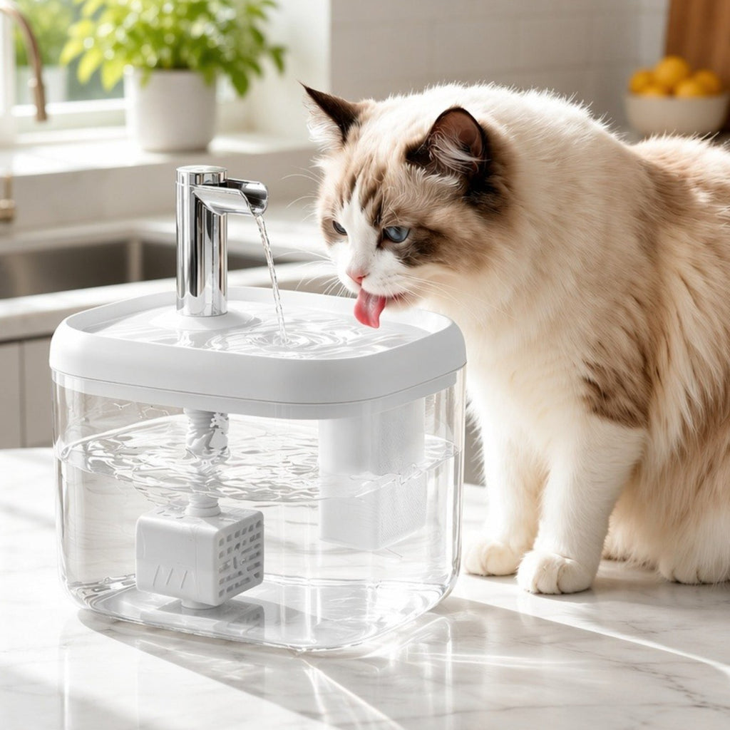 Faucet Fountain Pet Water Dispenser for Cats and Dogs - Large Capacity Silent Automatic Circulation Cooling Water Fountain, No Battery Required - Summer Pet Hydration Station (Gray, Yellow, White)