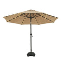 9ft Solar LED Patio Umbrella with Base 32 LED Lights Steel Frame Ventilation Push-Button Tilt & Crank for Garden Deck Backyard & Pool – Brown