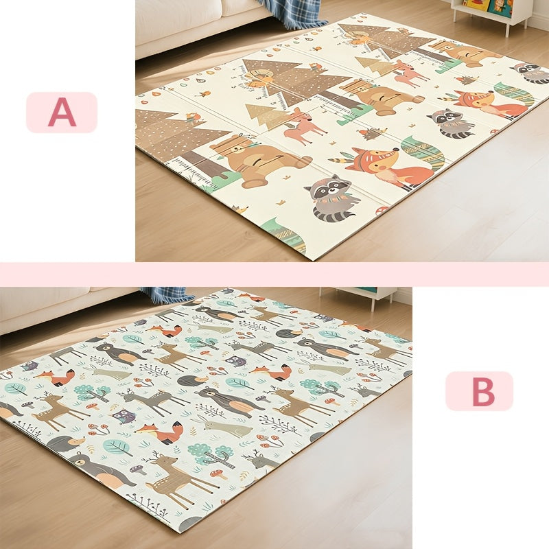 Large Baby Crawling Mat, Safe Chewable Thickened Foldable Baby Play Mat, Easy to Clean Baby Floor Mat for Living Room & Bedroom, Fox Design, 78.74" x 59.06"