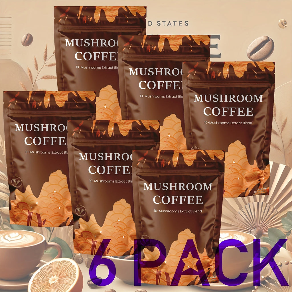 Mushroom Coffee with 10 Adaptogenic Mushrooms & MCT Oil – USA Grown Instant Coffee, Lion's Mane, Turkey Tail, Shiitake, 6.35 oz, Available in 1, 3 & 6 Packs