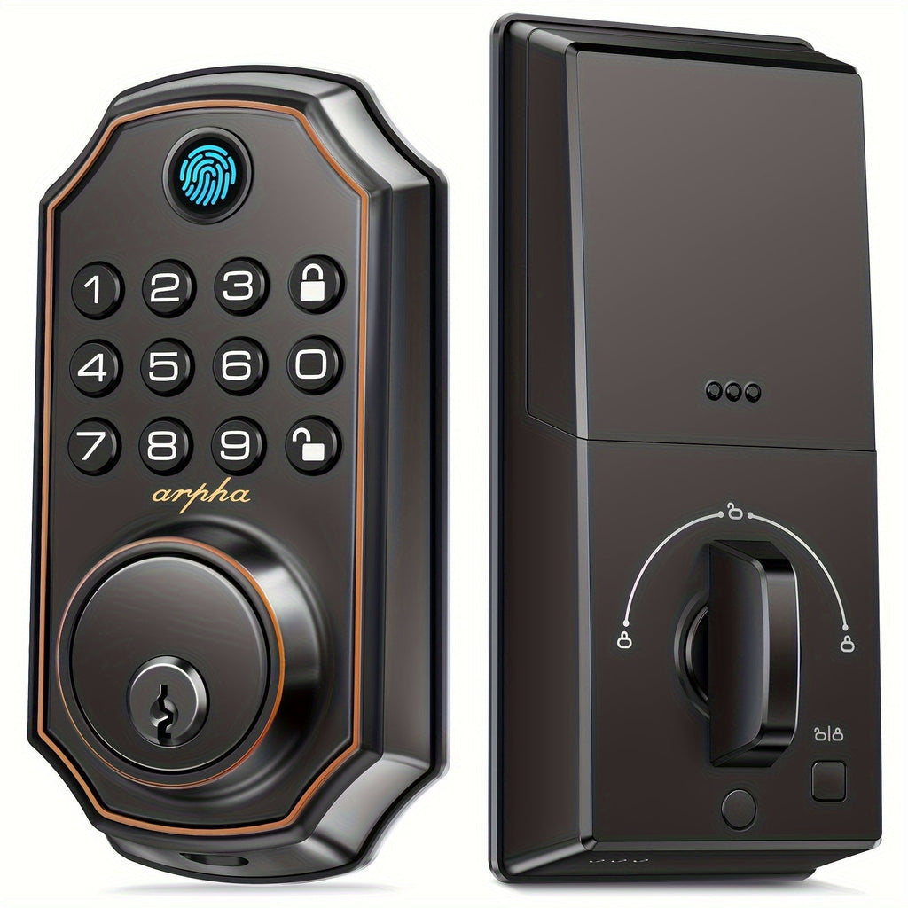 Keyless Smart Door Lock - Fingerprint, Keypad & App Control, 50 Fingerprint + 50 Password Codes, WiFi, Auto Lock, Anti-Peeping, One-Touch Unlock - Metal Deadbolt - Black & Silver
