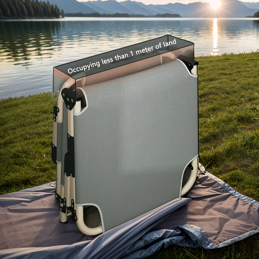 1200D Folding Camping Bed – Portable Outdoor Sleeping Cot Without Mattress for Camping, Beach, Patio, Sunbathing, and Poolside, Durable Oxford Fabric, Easy Setup, Gray